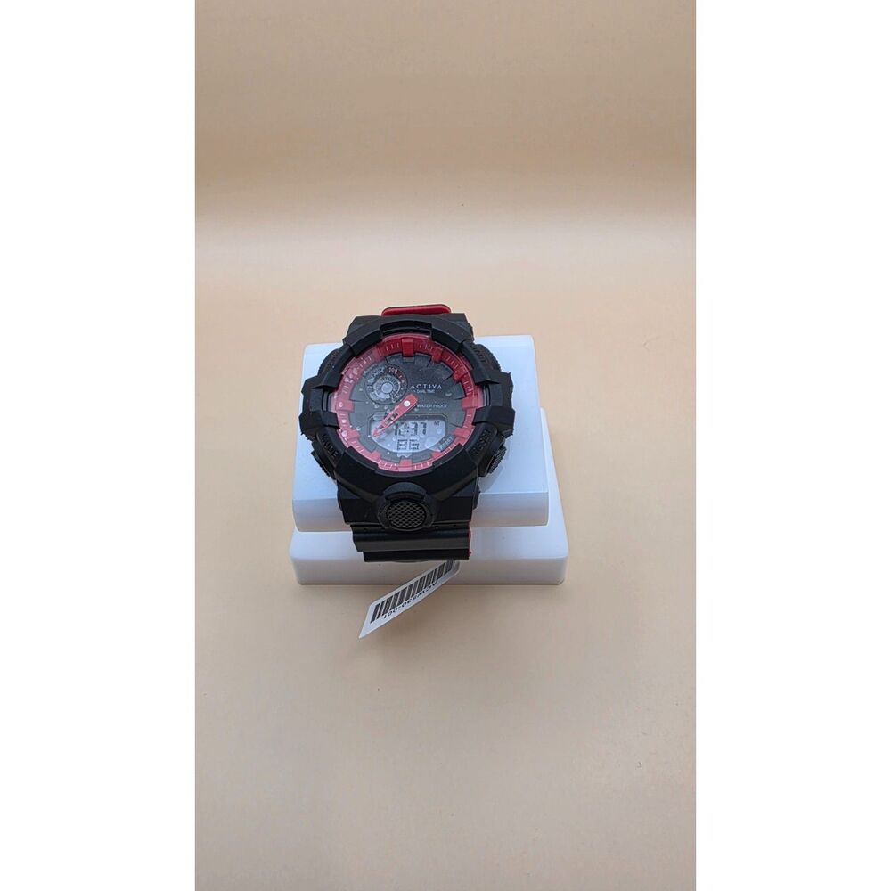 Activa X Dual Time Men's Digital Analog Sport Watch Black Red Water Resistant